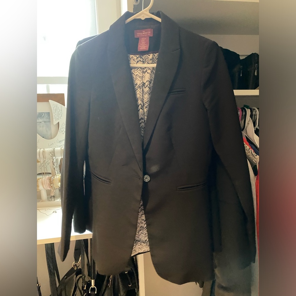 Long Black blazer with patterned lining. Seville Row Co, London. Size XS